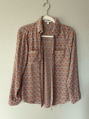 Express Portofino Geometric Button-Up in Orange and Navy